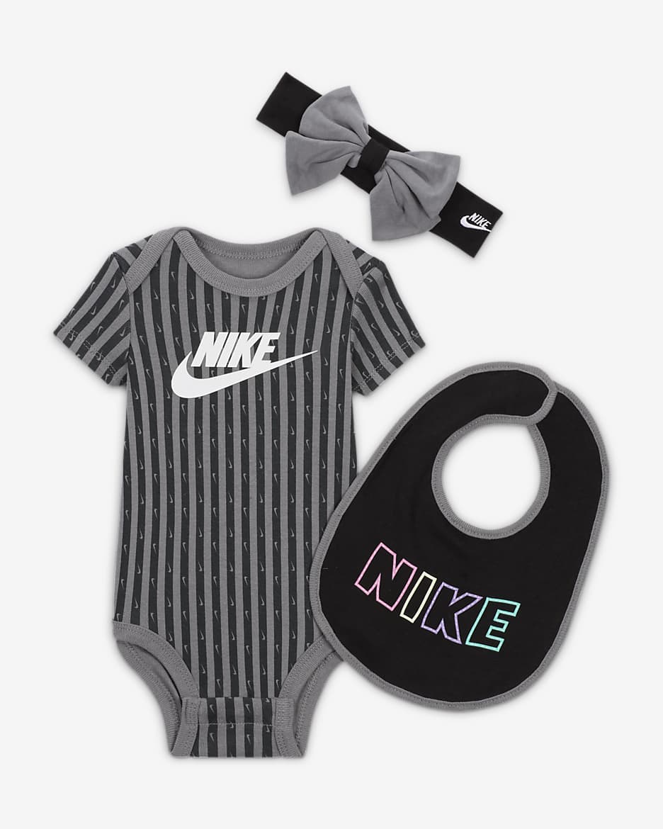 Nike Baby Swoosh Stripe 3 Piece Bodysuit Set. Nike